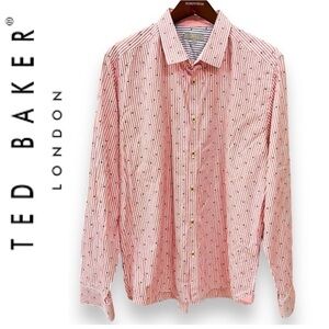 Ted Baker London Men’s buttondown shirt, striped floral print, pink/white, sz 6